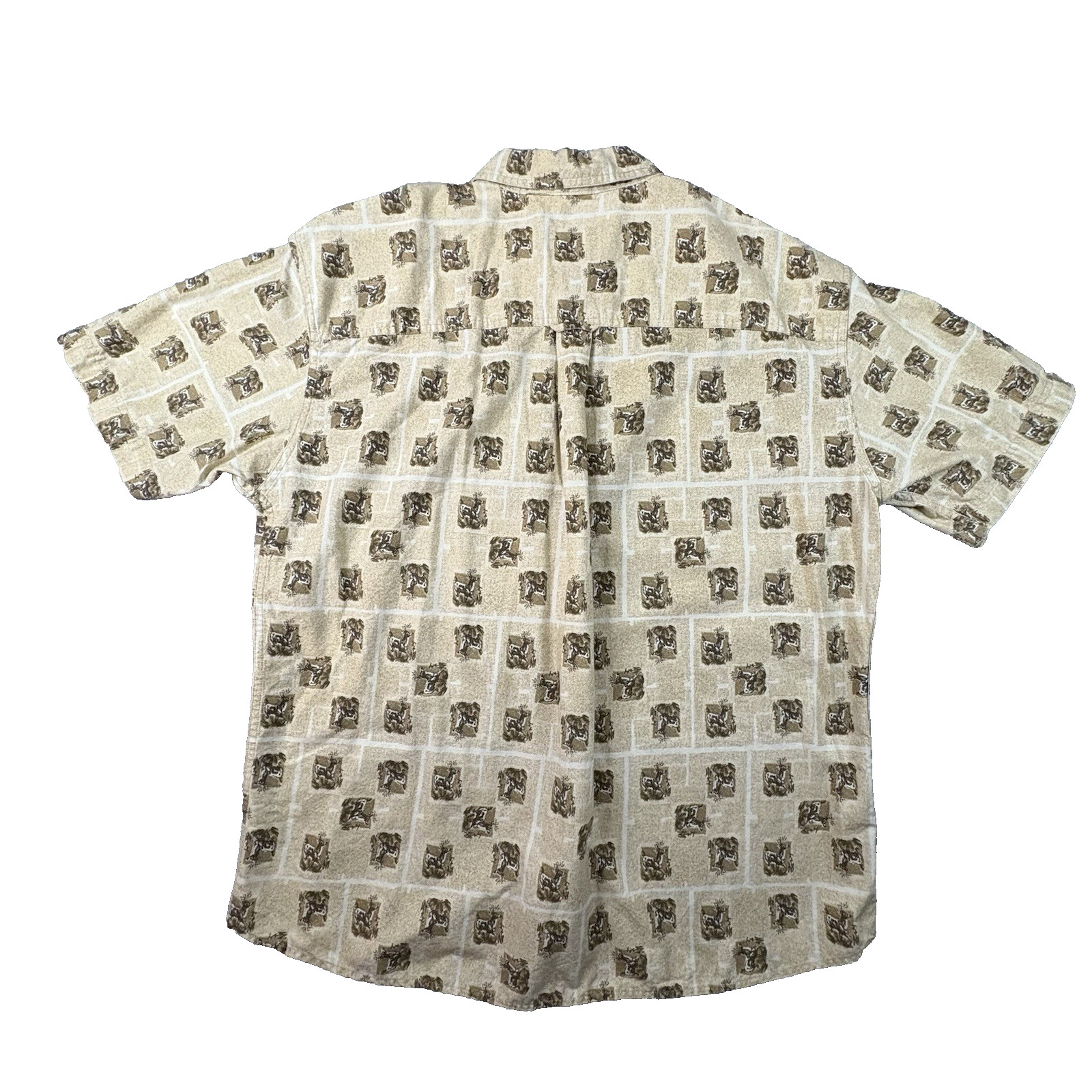 Woolrich Men’s XL Tan Deer AOP Button Down SS Outdoor Shirt SEE DESCRIPTION