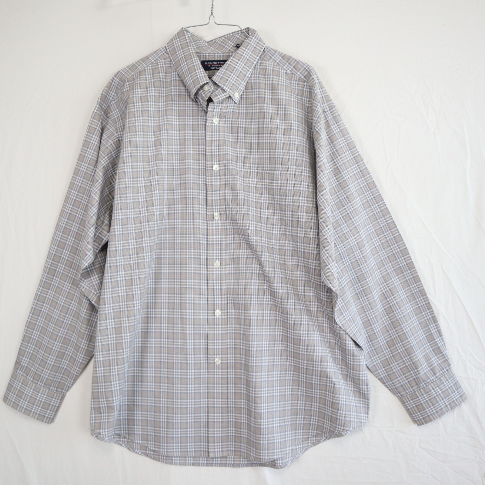 Roundtree & Yorke Shirt Mens XL Easy Care Pocket Button Down Plaid Long Sleeve