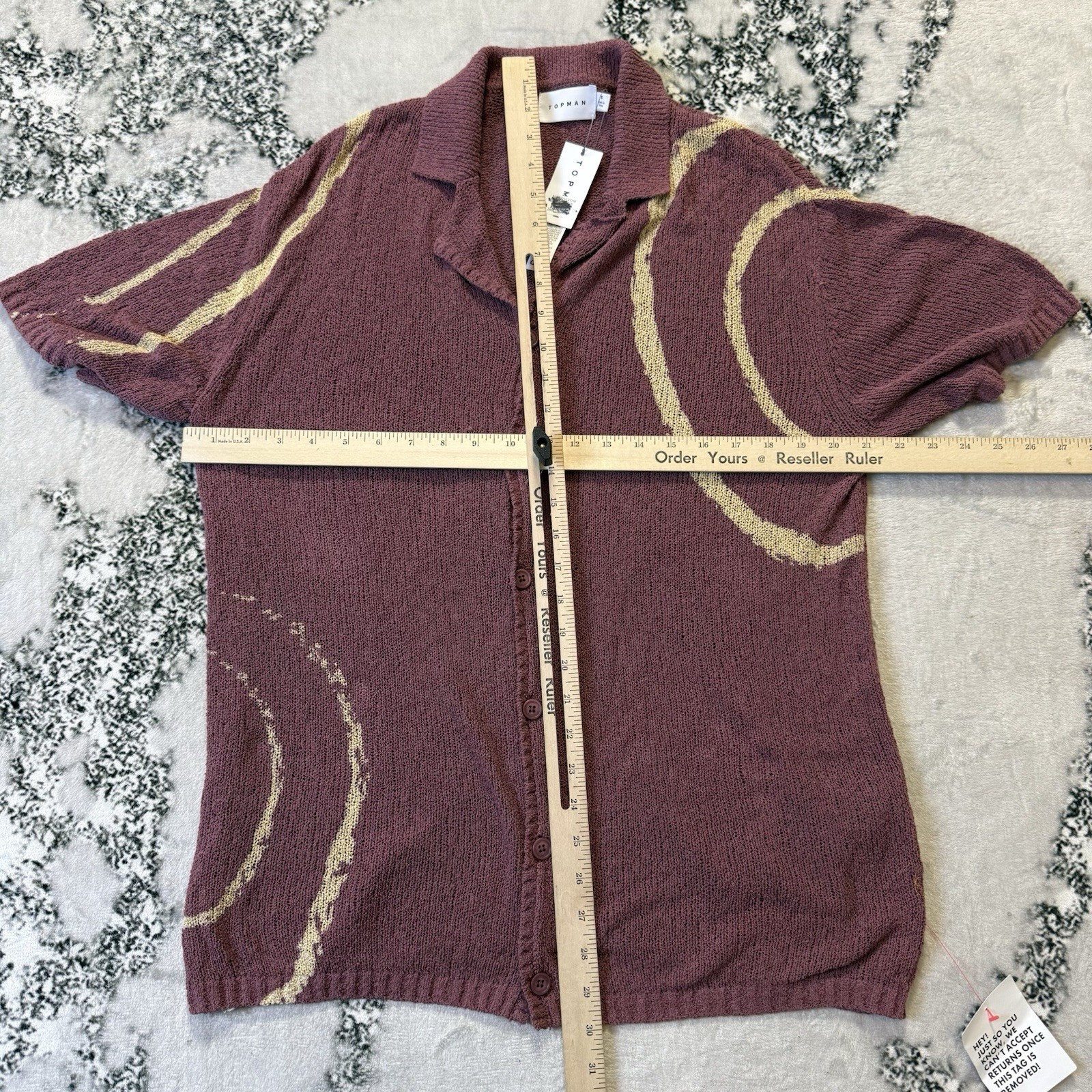 Topman Knit Shirt Mens Small Purple Abstract Camp Collar Button Front NWT