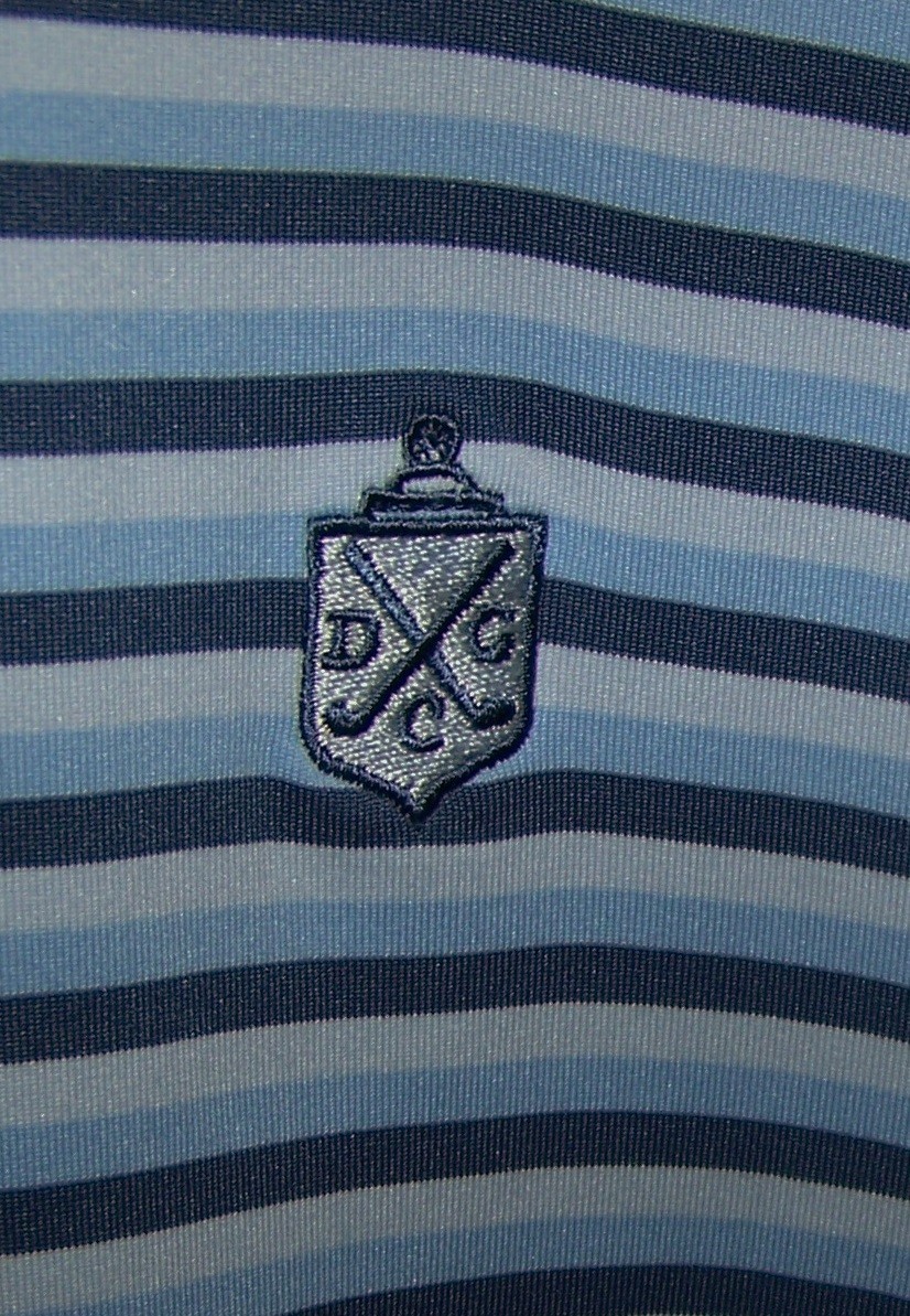 NEW $110 GREYSON Polyester Spandex Polo Shirt DEEPDALE GOLF CLUB XL Blue Striped