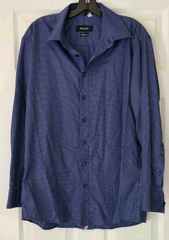 HAUPT BLUE & BLACK “Modern Fit” Long Sleeve Dress Shirt Size L 42 16.5/42-42