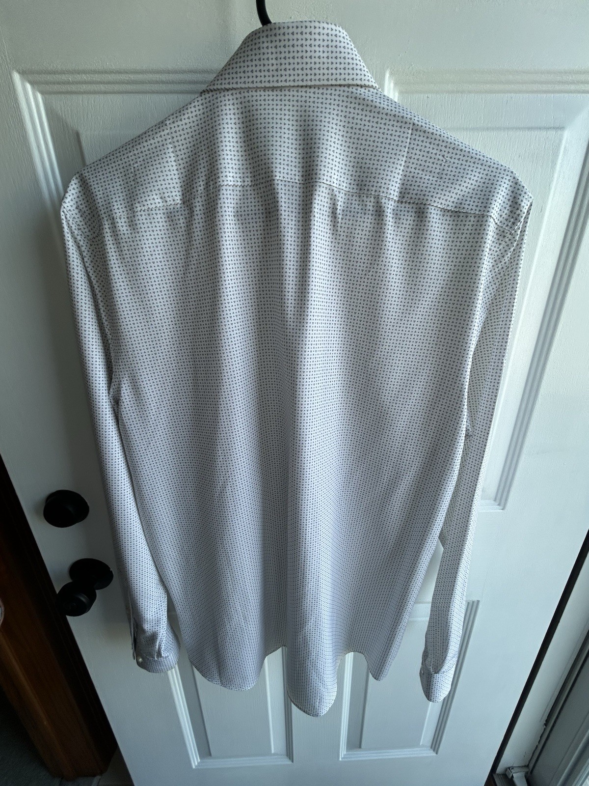 J. Ferrar Slim Stretch Geometric White/Black Dress Shirt 15-15.5 34/35
