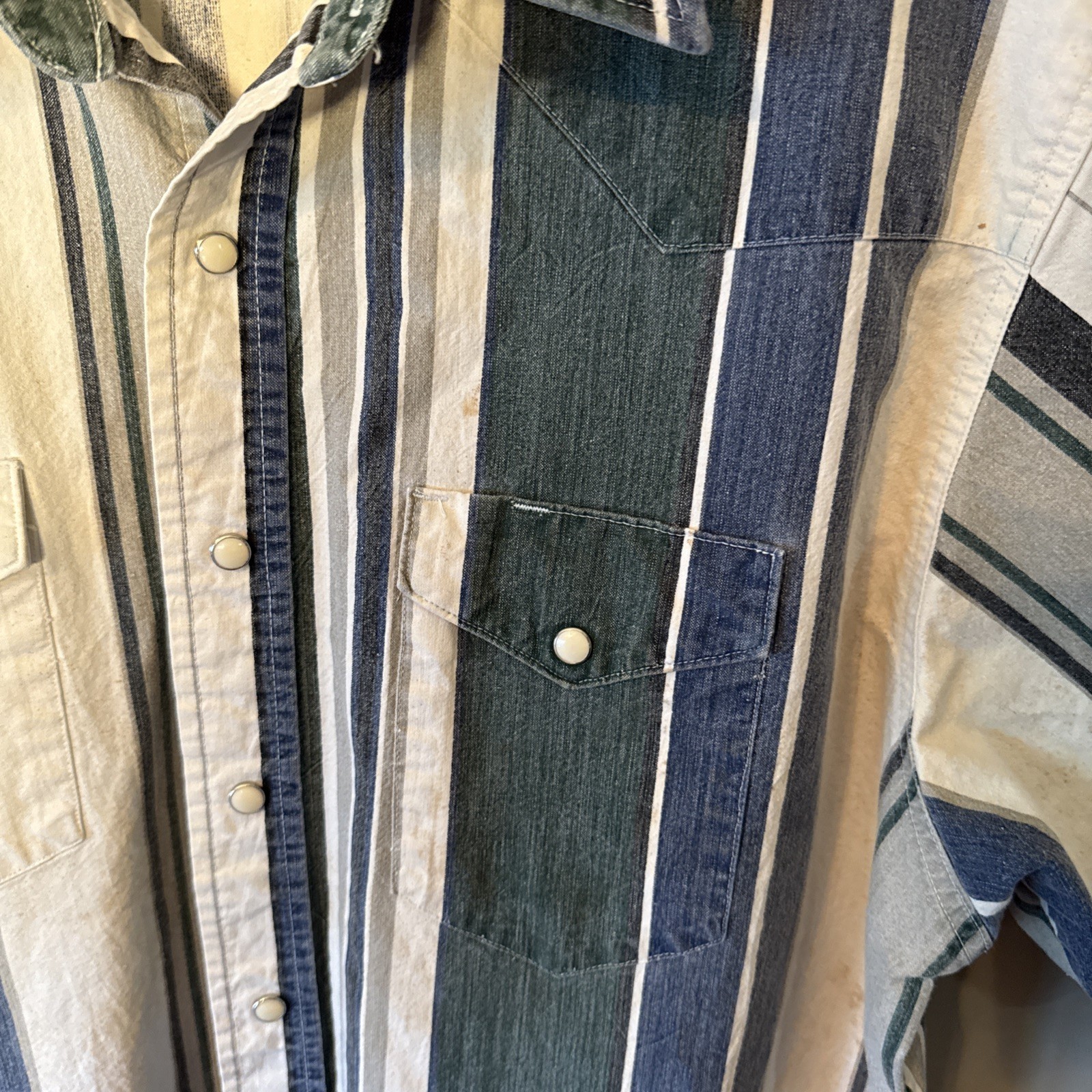 VTG Wrangler Western Brushpopper Striped Shirt Men’s 2XL Pearl Snaps SS *Read
