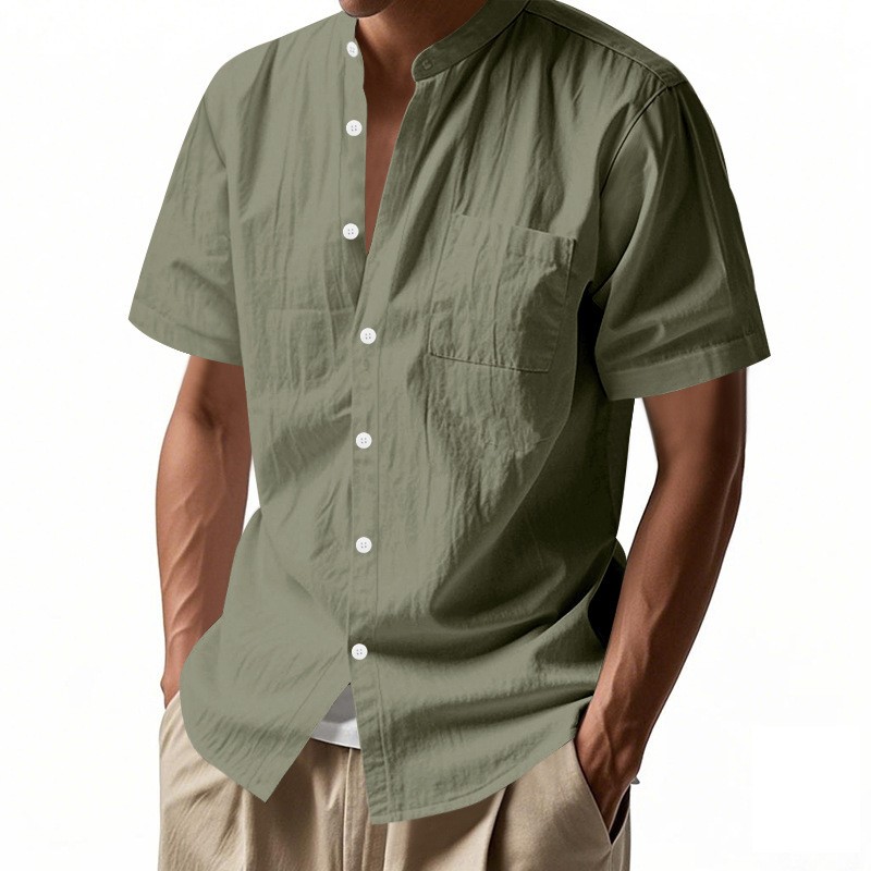 Summer Loose Solid American Beach Short Sleeve Shirt