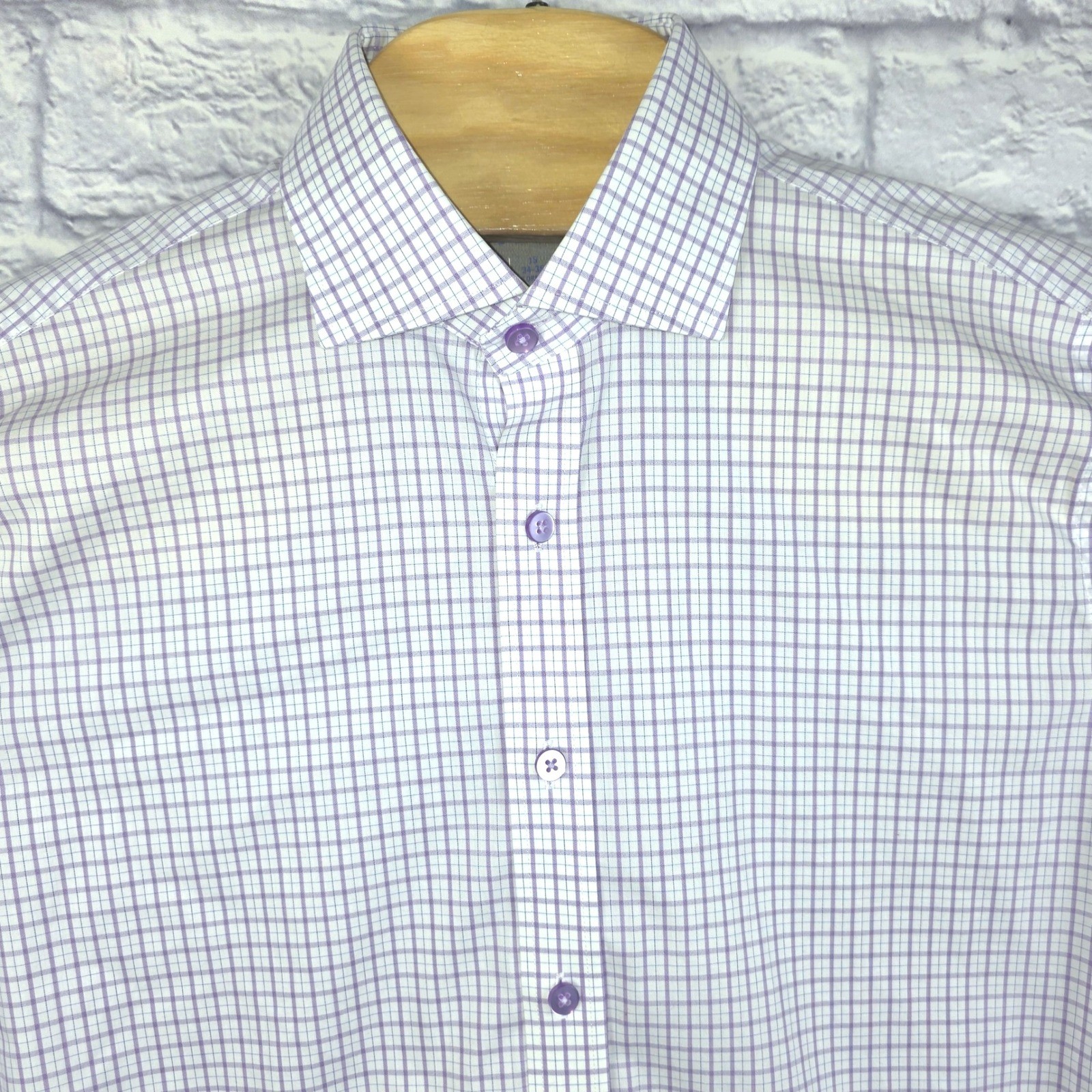 Twillory Performance Dress Shirt Mens Tailored Fit Purple Check Stretch 15 34-35
