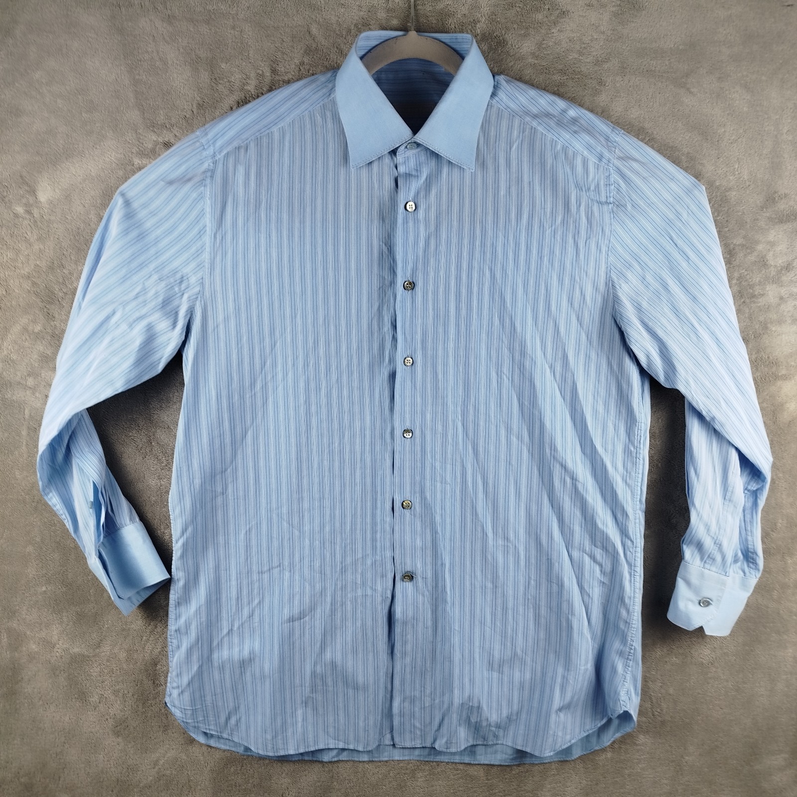 Stefano Ricci 2 Tone Striped Standard Cuff Dress Shirt Mens 17.5 / 44 Italy