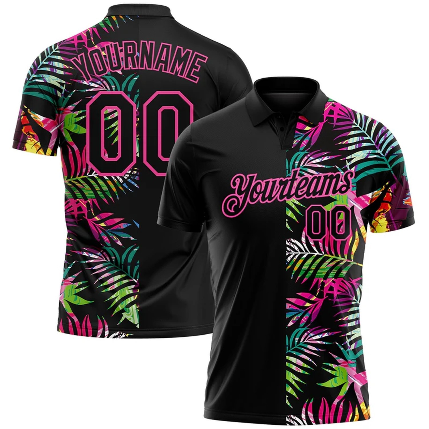 Custom Black Pink 3D Pattern Design Tropical Hawaii Palm Leaves Performance Golf