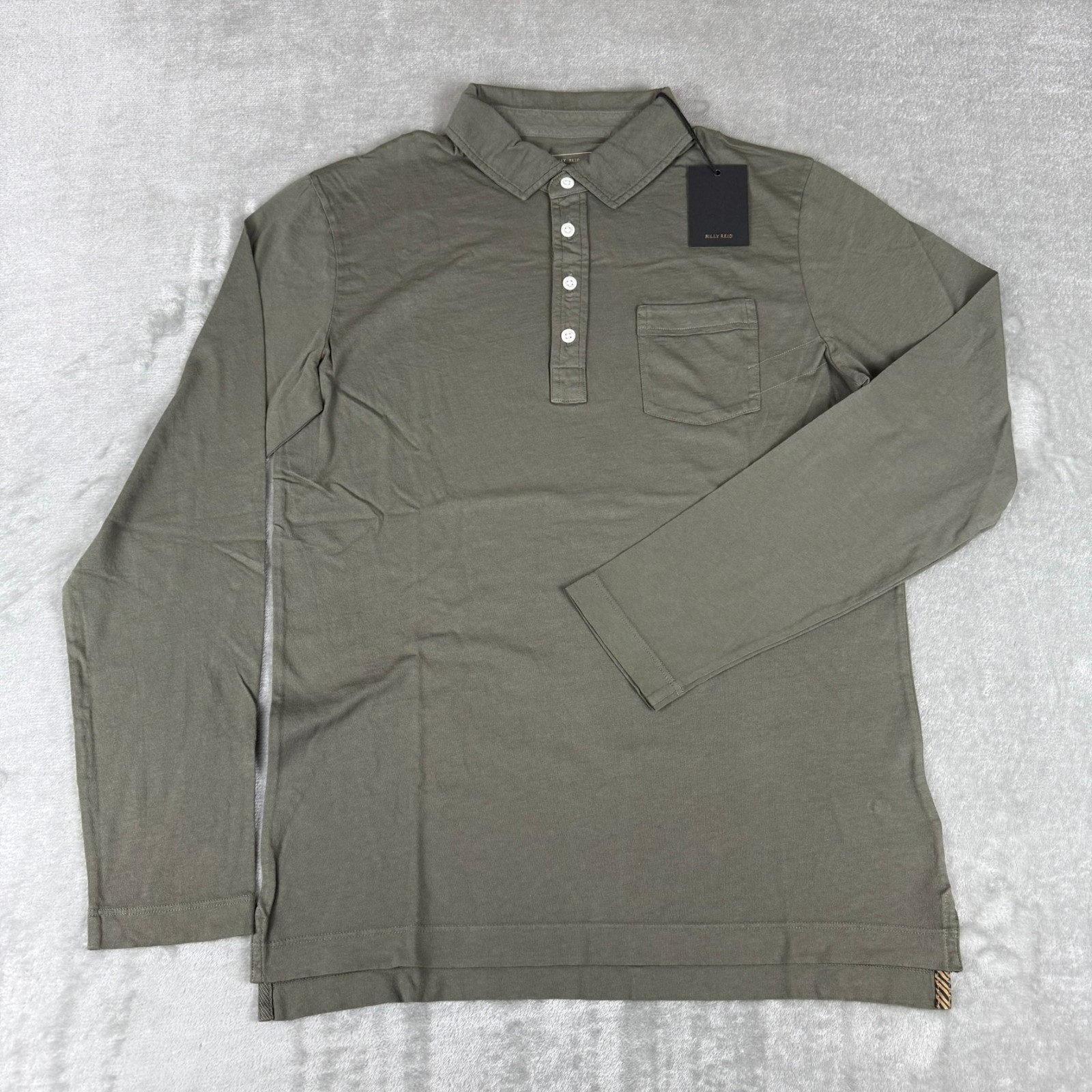 Billy Reid Pensacola Polo Mens Small Dark Washed Gray Long Sleeve $118 New NWT