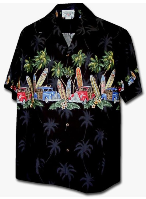 Pacific Legend – Woodie Cars and Surfboards – Men’s Hawaiian Shirt