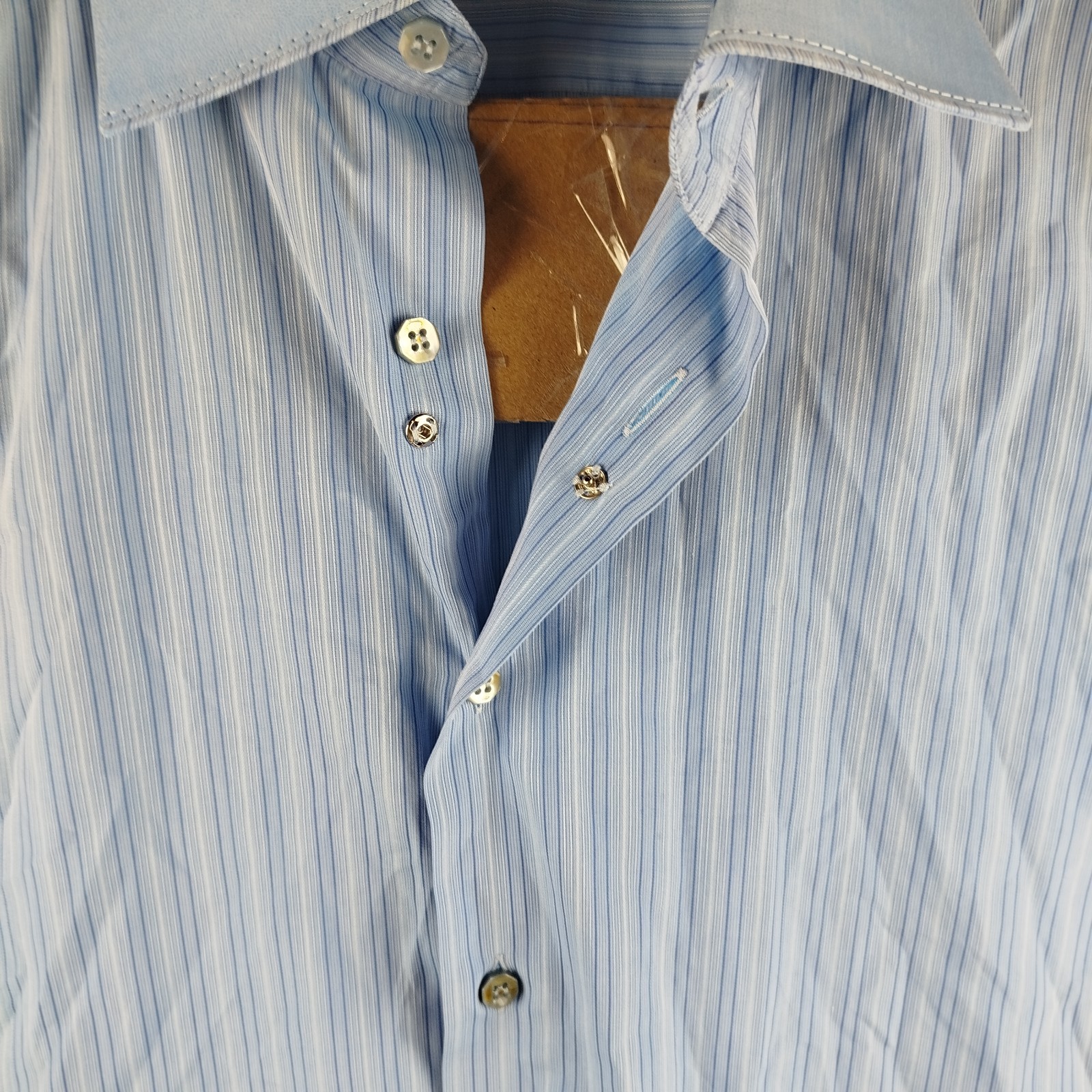 Stefano Ricci 2 Tone Striped Standard Cuff Dress Shirt Mens 17.5 / 44 Italy