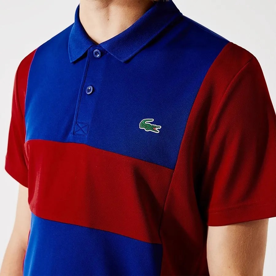 Lacoste Men’s Regular Fit Red & Blue Colorblock Anti Odor Sport Polo Size Small