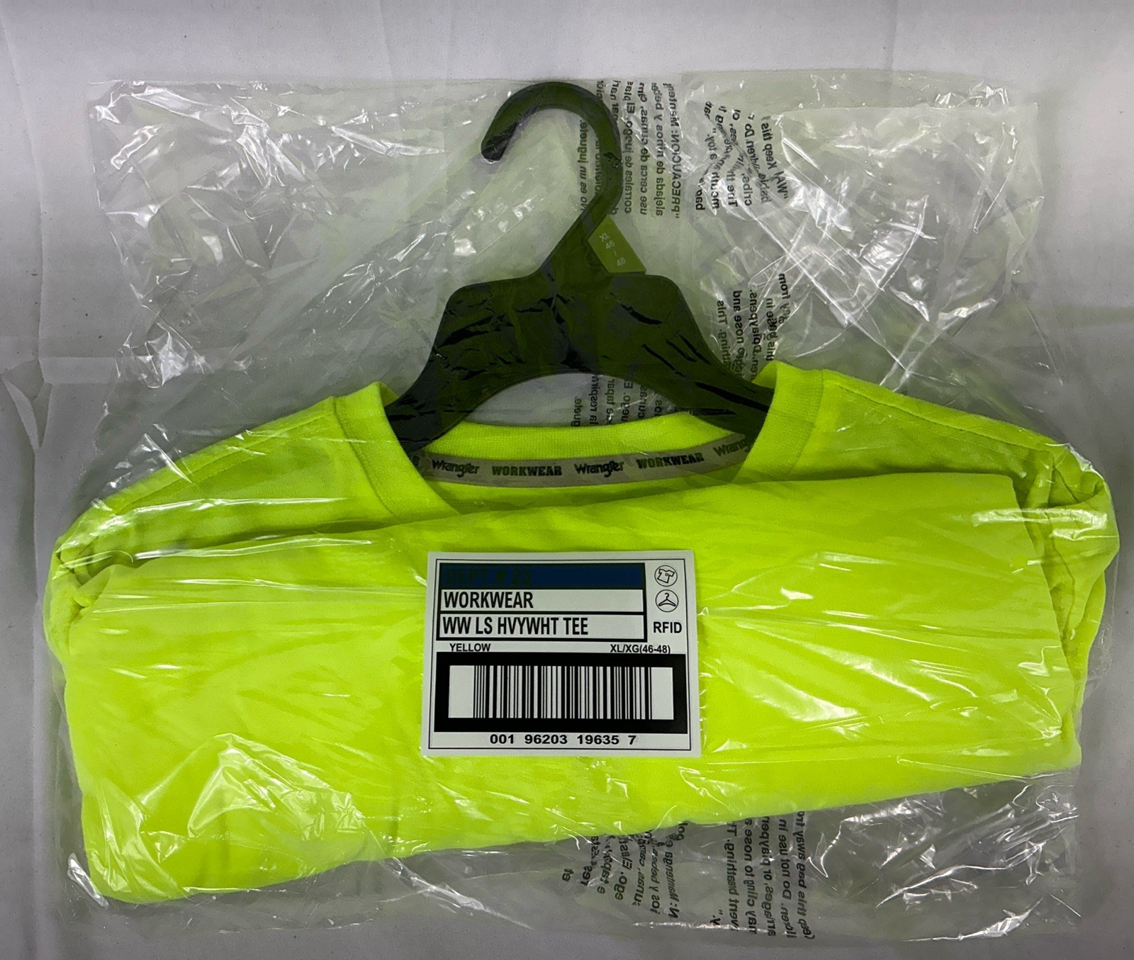 NWT Wrangler Workwear Men’s Hi-Vis Yellow Long Sleeve Pocket T-Shirt Size XL