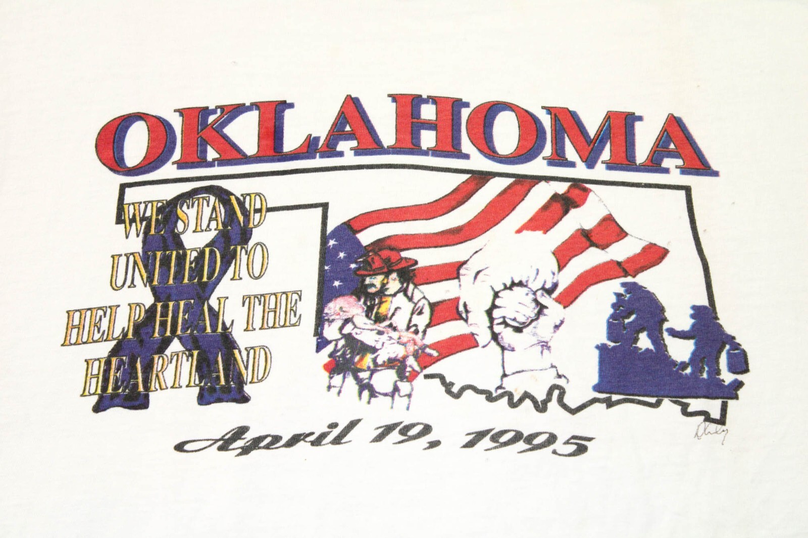 Oklahoma Heartland April 19 1995 Vintage T-Shirt Adult White Short Sleeve