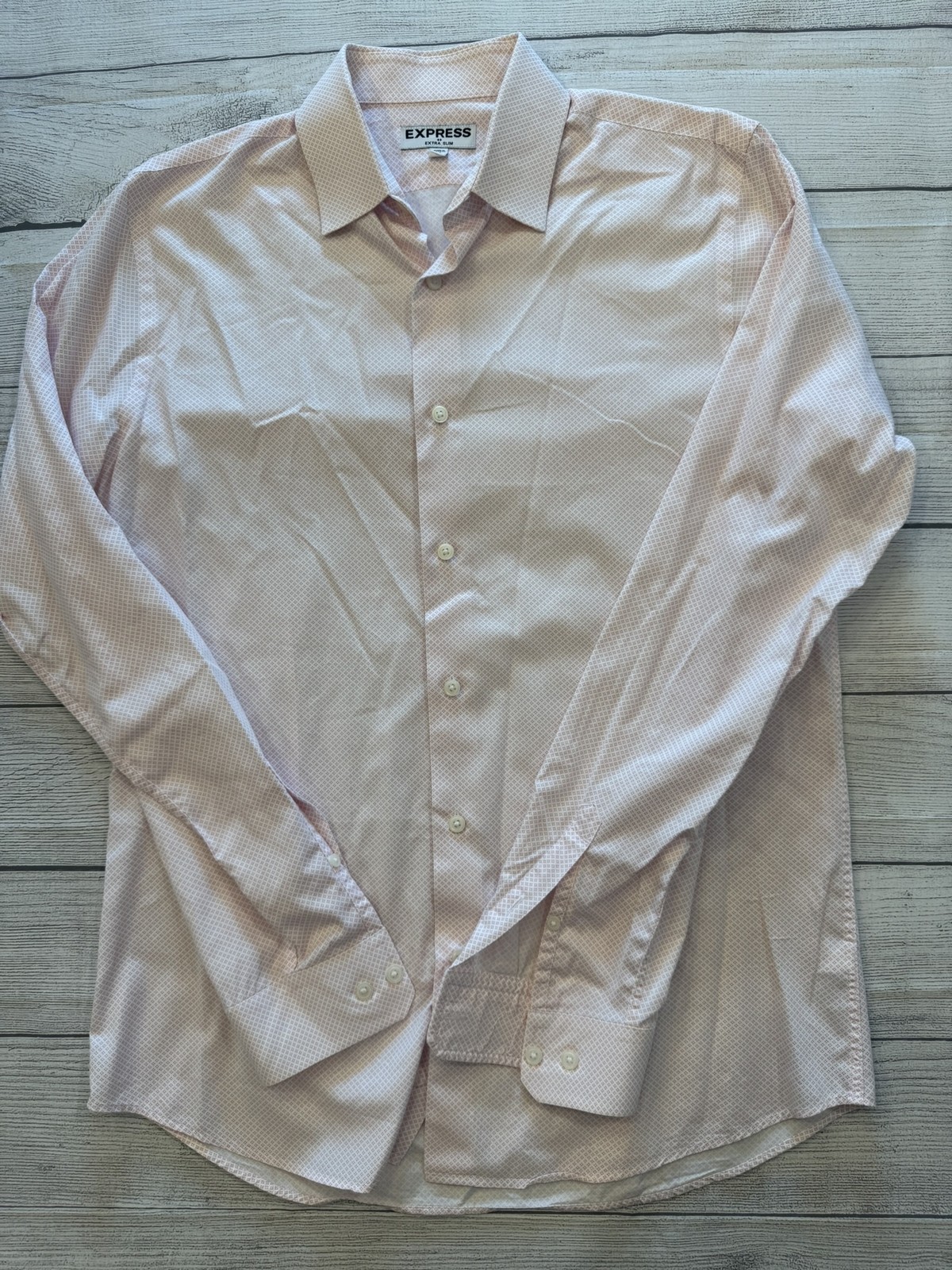 Express Shirt Mens Medium Pink Extra Slim Fit Button Down Dress Patterned Modern