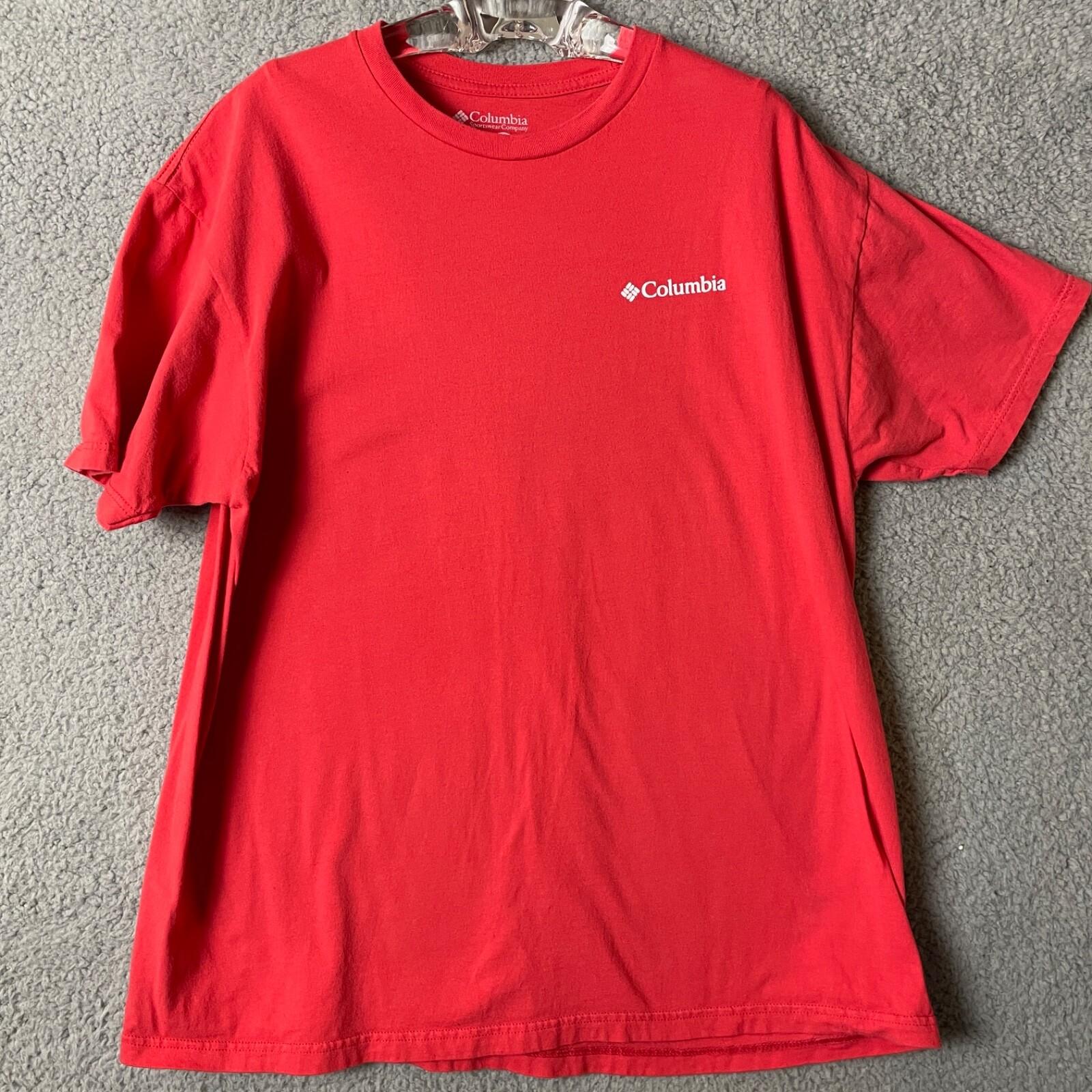 Columbia TShirt Mens XL Coral Pink Spellout Text Short Sleeve Round Neck