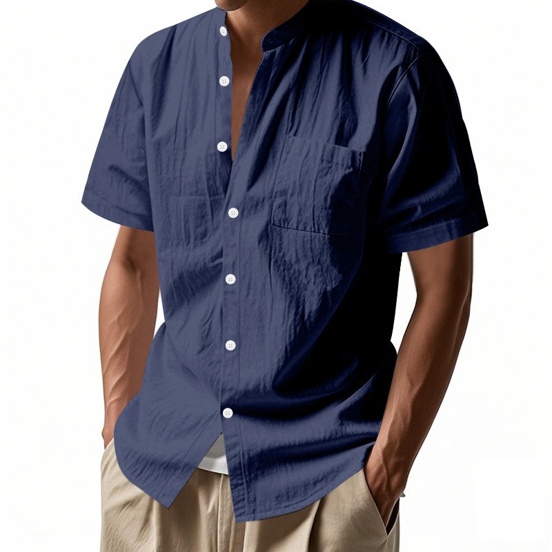 Summer Loose Solid American Beach Short Sleeve Shirt