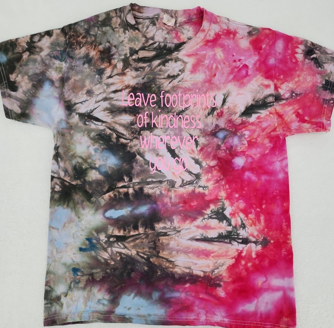 Leave Footprints of Kindnes Shirt Hanes Size Medium Shirt Iced Dye Tie Dye
