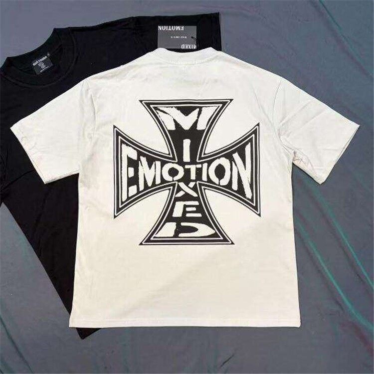Mixed Emotion – Loose-Fitting Retro Letter-Printed Holey Top for Men and Women