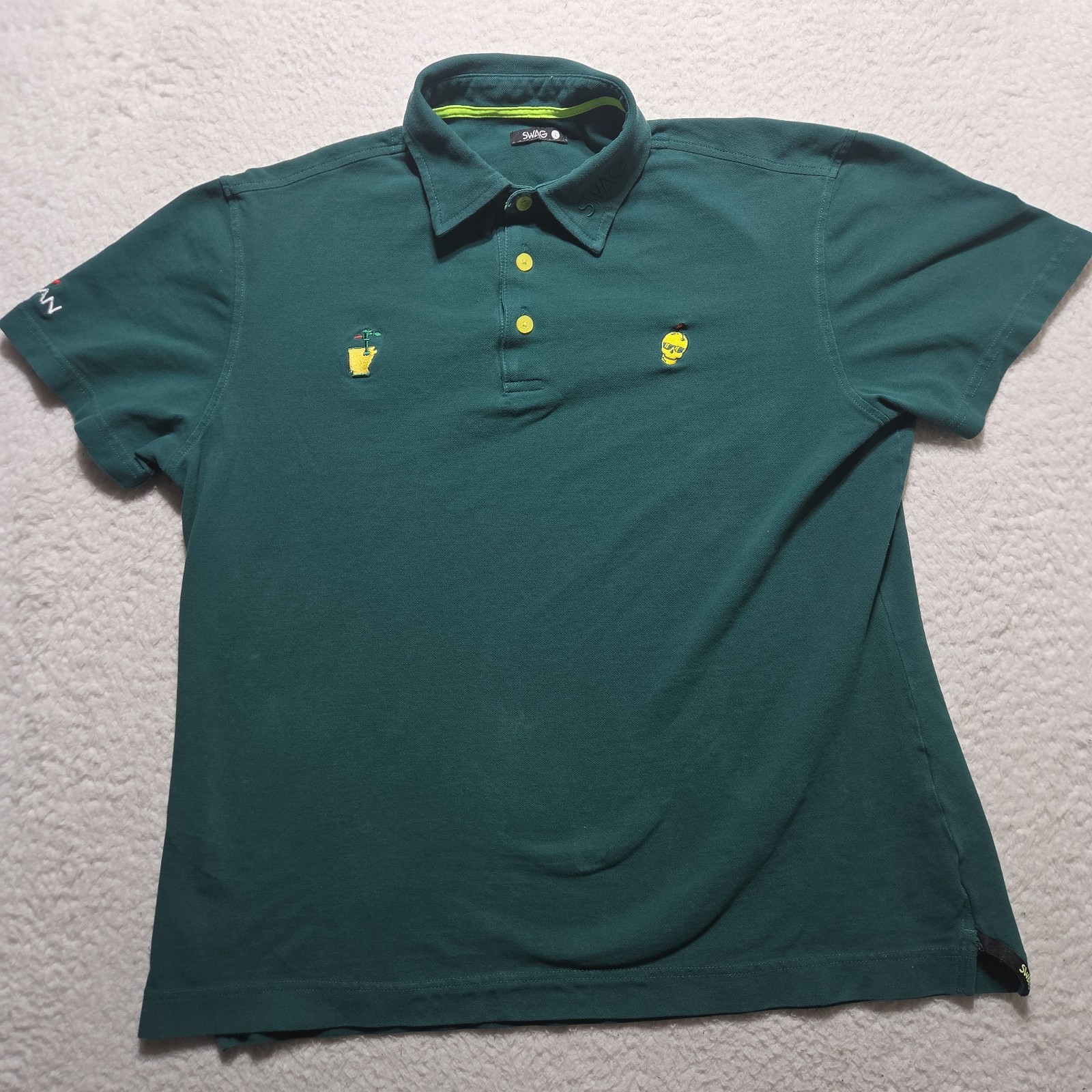 Swag Golf Polo Shirt Mens Large Green Skull Logos Embroidered