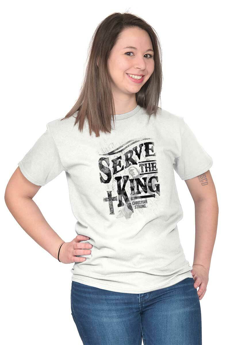 Christian Strong Serve The King Jesus Cross Womens or Mens Crewneck T Shirt Tee