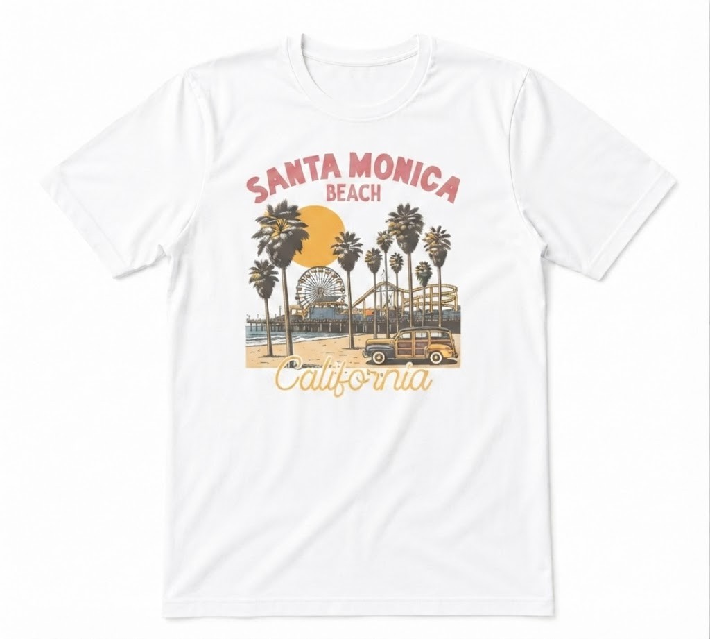 Santa Monica Beach California Natural Souvenir Tee White T-shirt