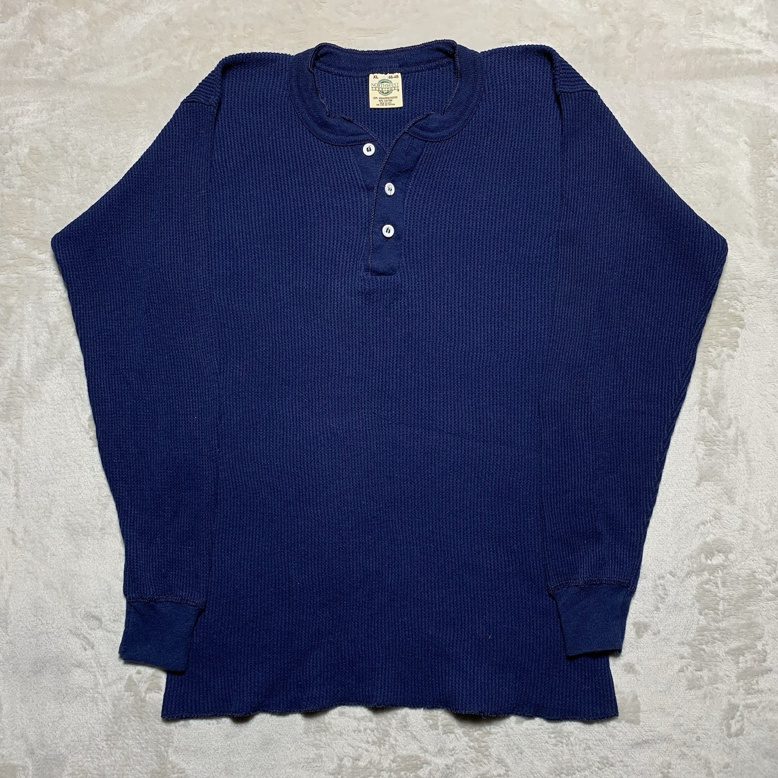 Vintage 90s Northwest Territory Thermal Henley Shirt XL Navy Waffle Made In USA
