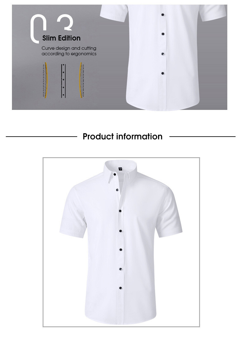 Men’s Dress Shirts Formal Business Short Sleeves Slim Fit Elastic Casual Shirts