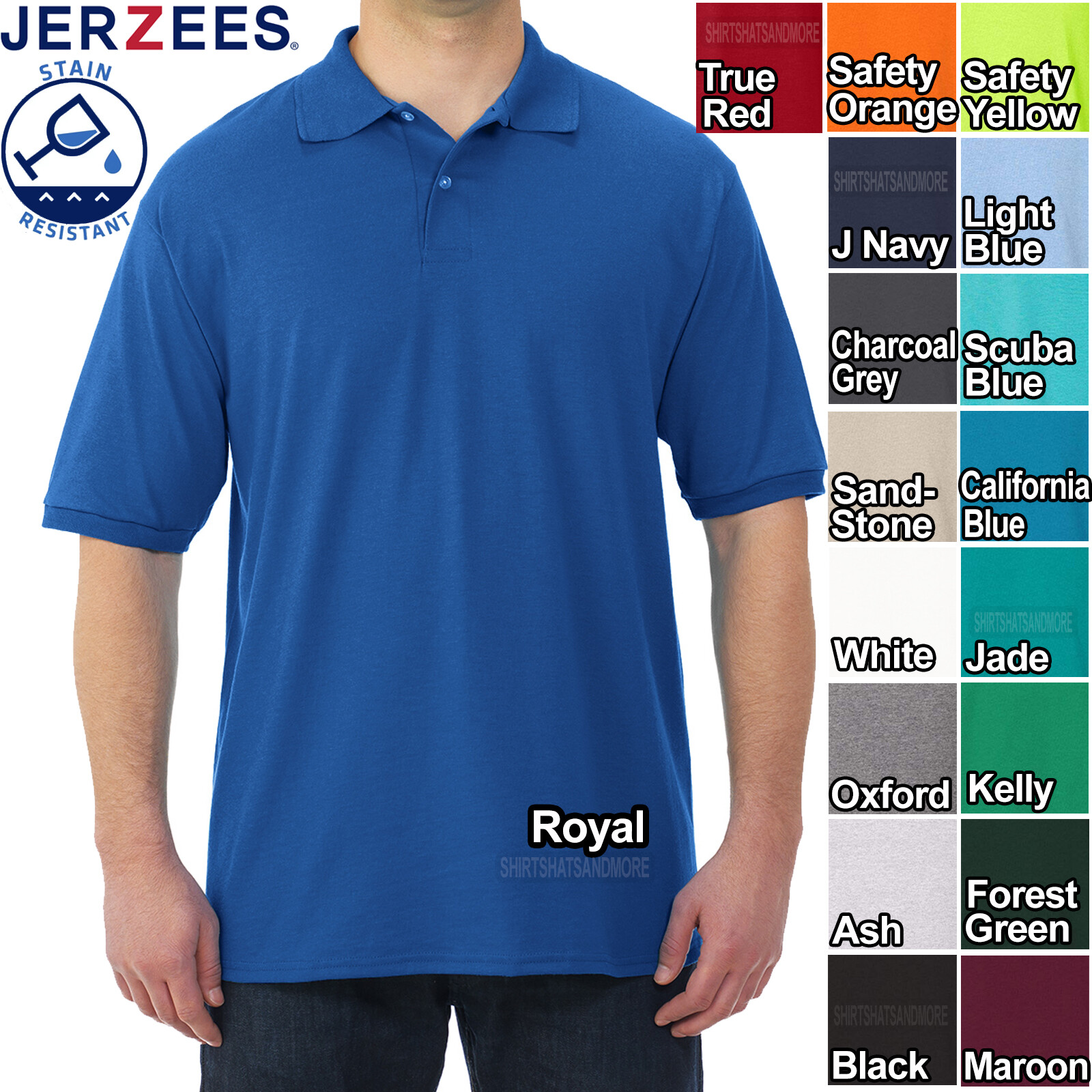 Jerzees Mens Polo Shirt Moisture Wicking Dry Blend Stain Protection S, M, L, XL