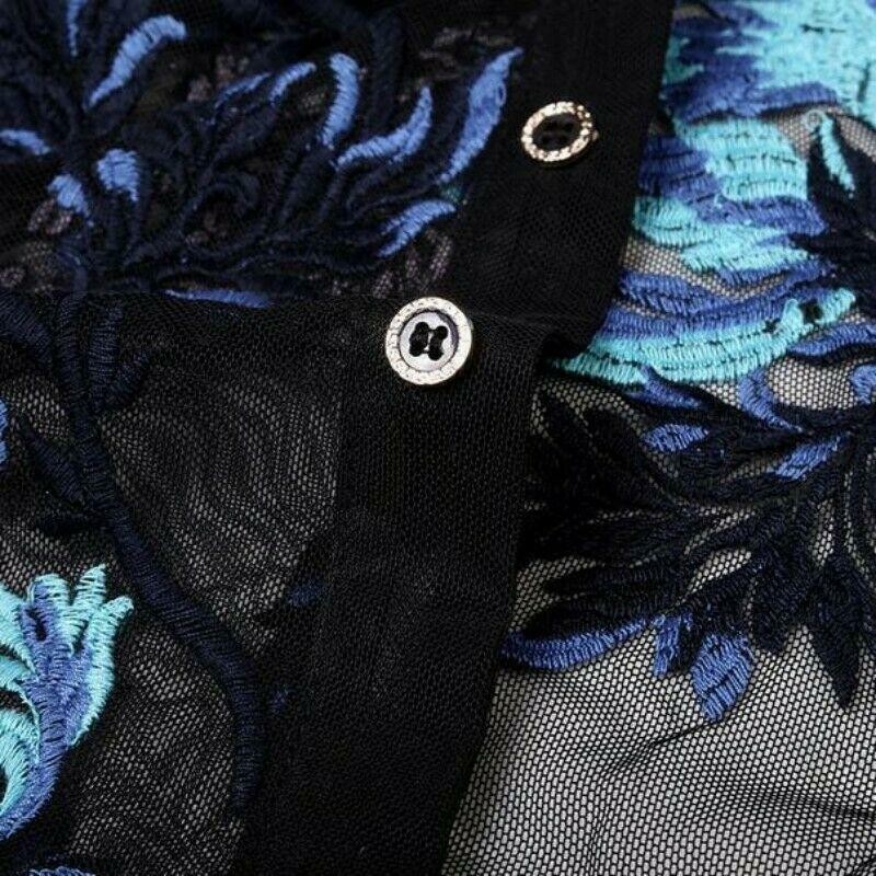 Men’s Tops Mesh Short Sleeve Slim Floral Hollow Out See-through T-shirts Summer