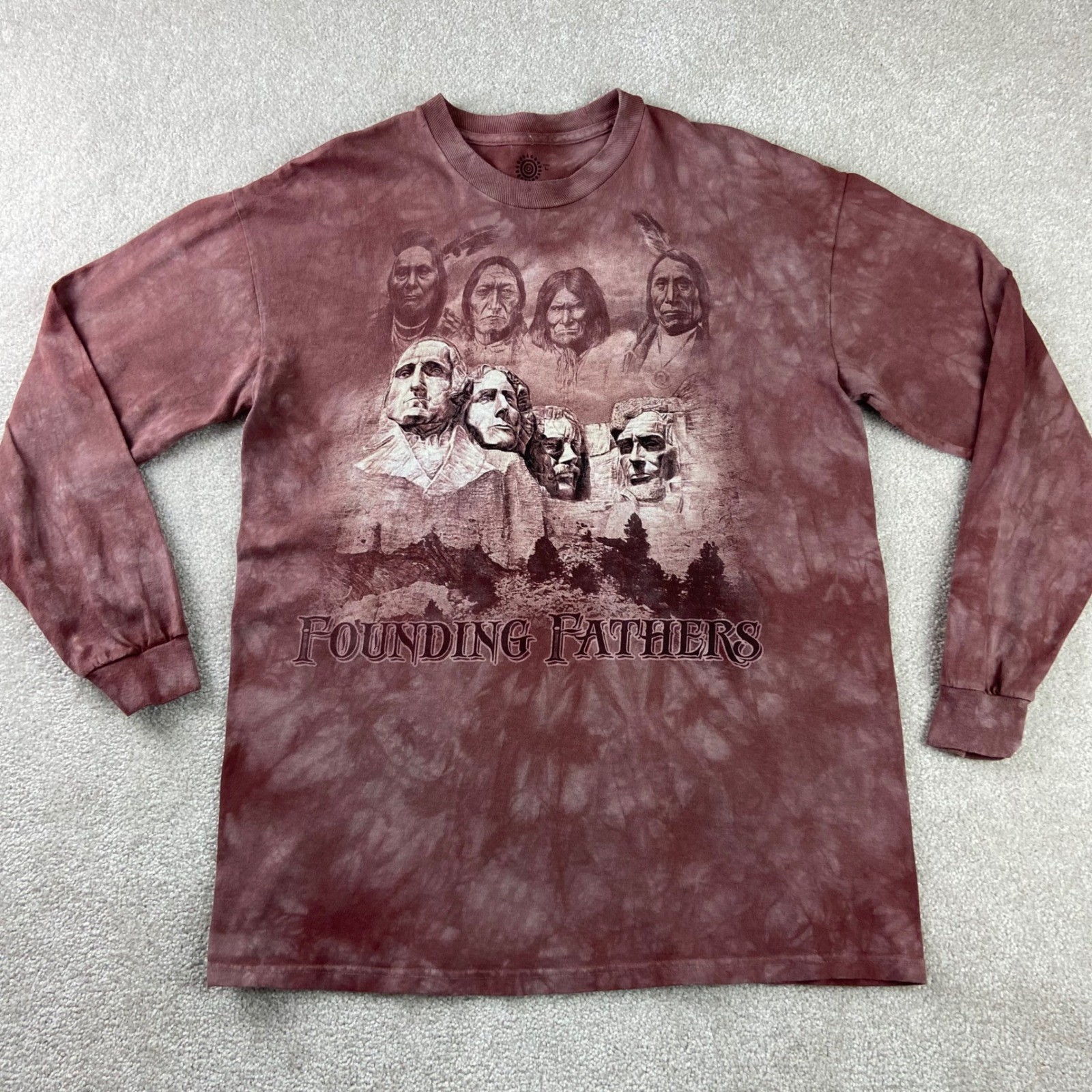 The Mountain Long Sleeve Shirt Mens L Maroon Founding Fathers Native American