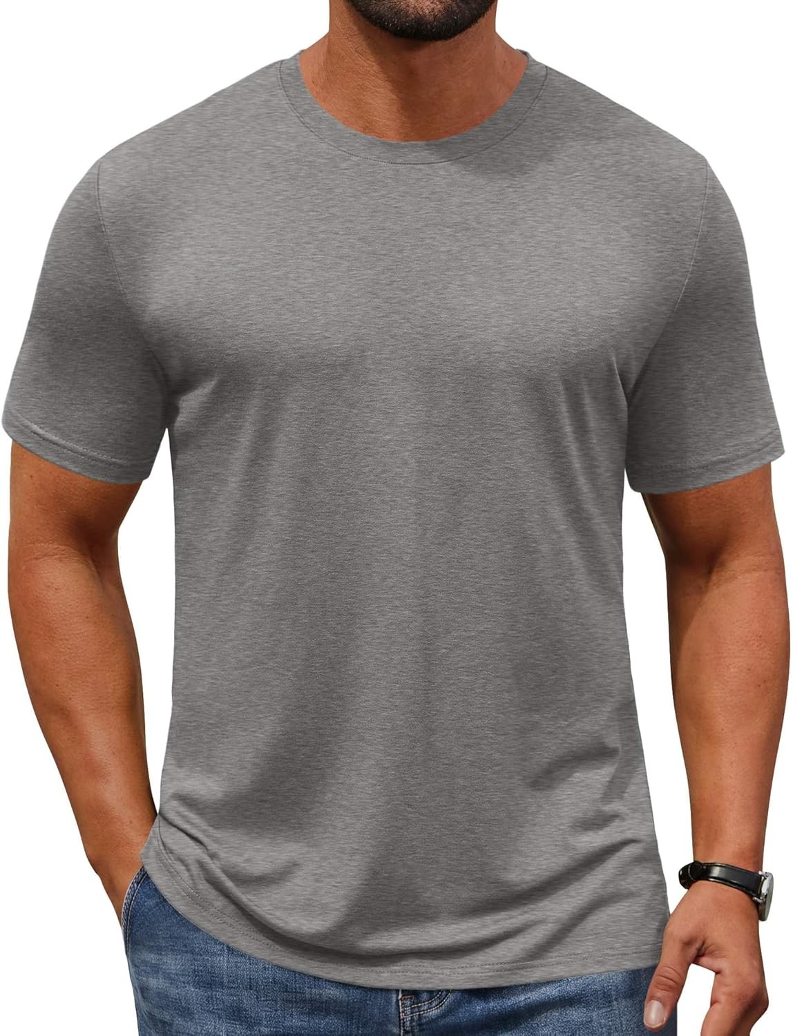 Men’s Pull On Tee Short Sleeve Classic Crew Neck Size XX-Large Light Grey Mens