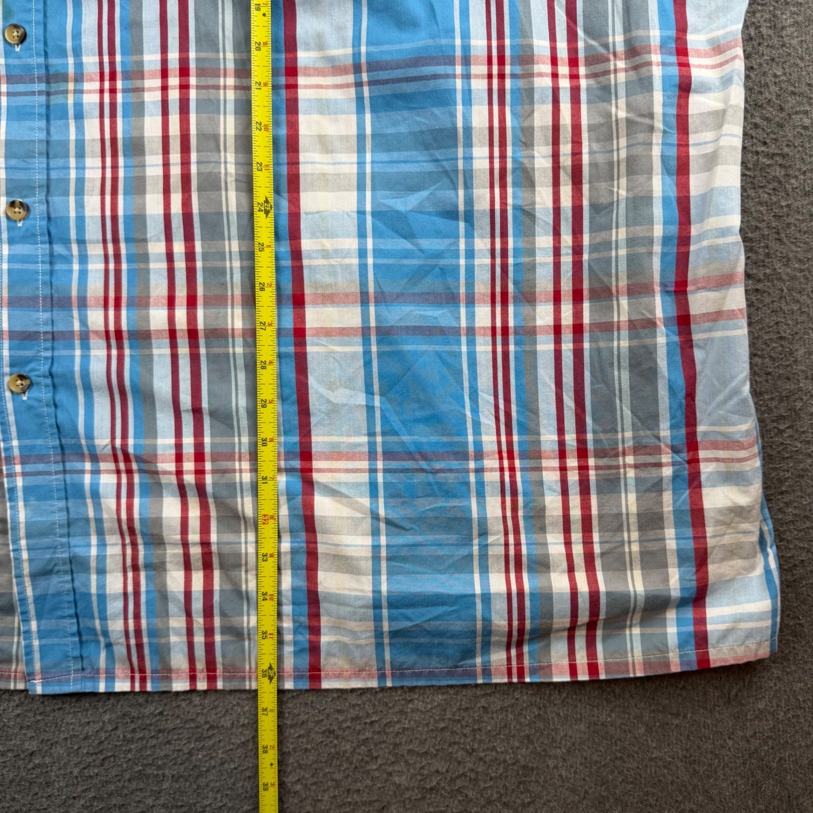 KingSize Button Down Shirt Men’s 7XL Big Blue Red Plaid Short Sleeve 79-0608-4