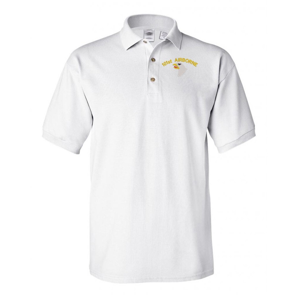 101st airborne embroidered white polo shirt (cotton/poly)