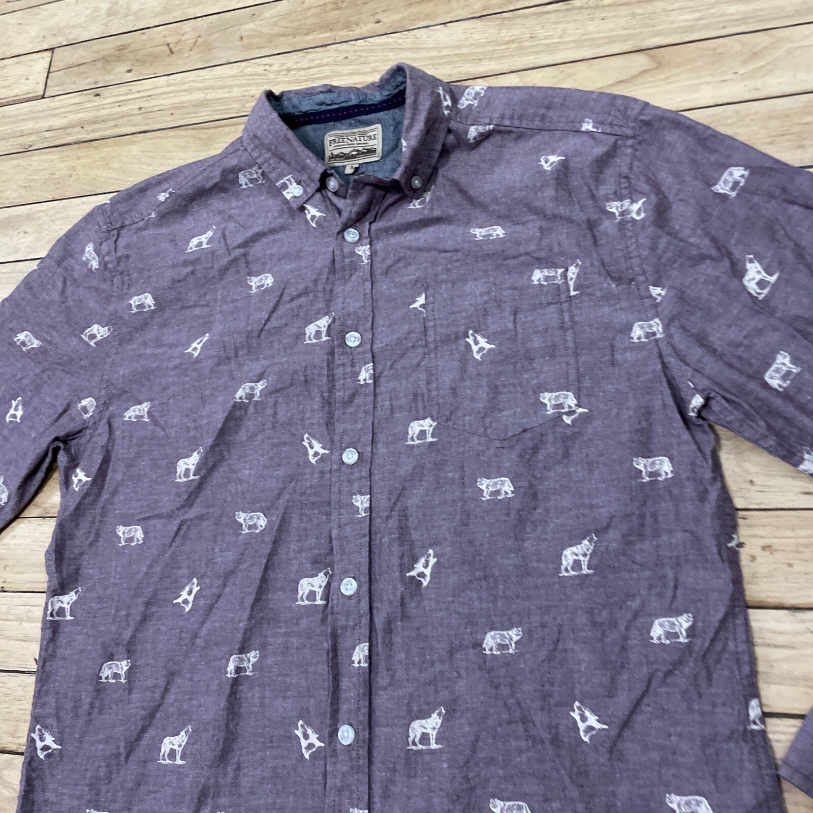 Free Nature Animal Wolf Print Button Shirt Men S Soft Purple AOP Long Sleeve
