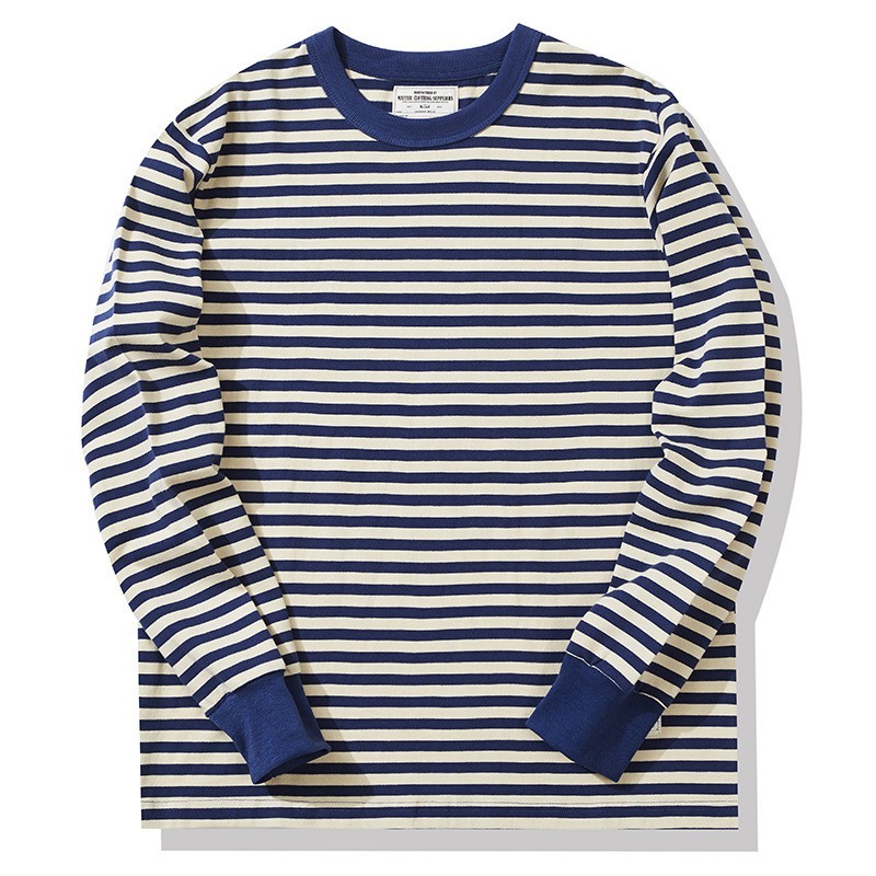 Retro Men Classic Breton Striped Long Sleeve Shirt Causal Cotton Sailor T-Shirts