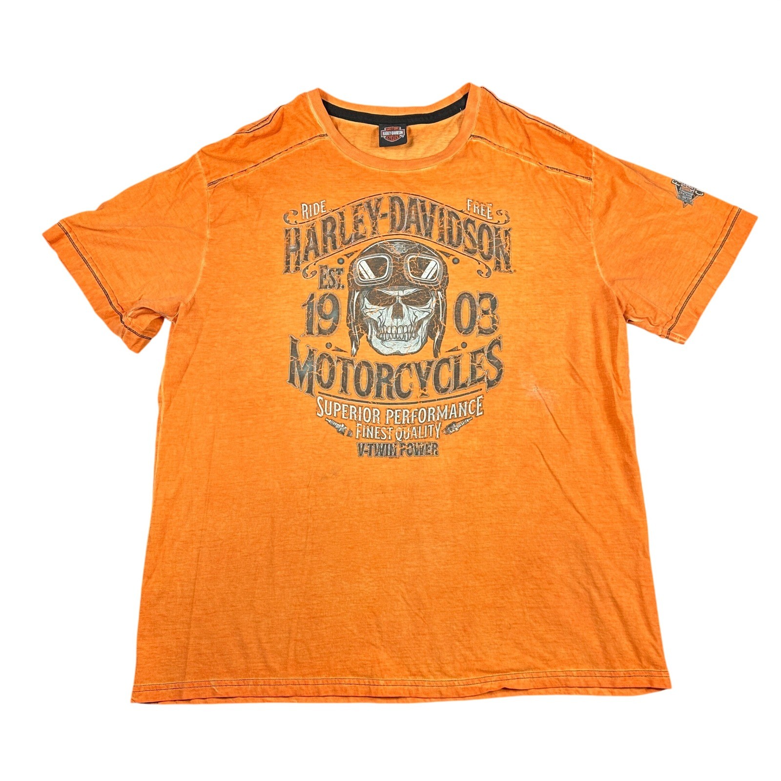 Harley Davidson Shirt Mens 2XL Orange Skull Biker Graphic Tee Silverton Colorado