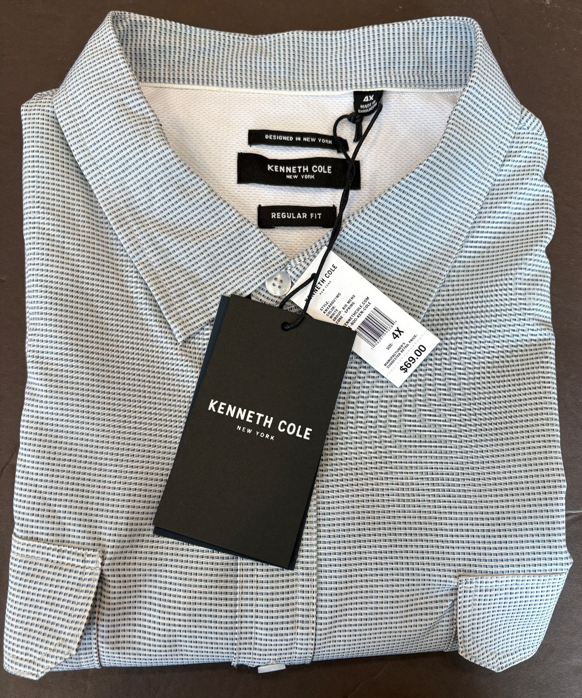 Kenneth Cole Techni-Cole Shirt Mens 4XL SS Polyester Spandex MSRP $69 NWT