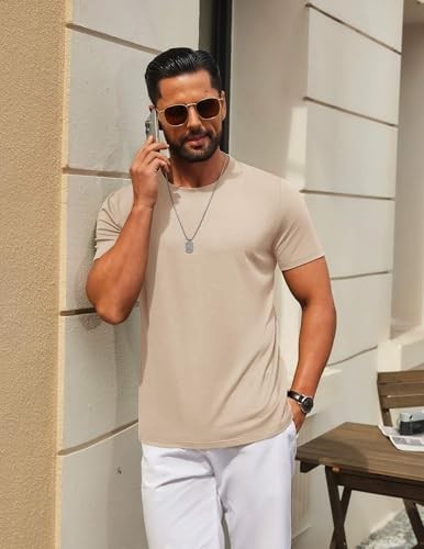 Men’s Pull On Tee Short Sleeve Classic Crew Neck Size 3X-Large Light Khaki Mens