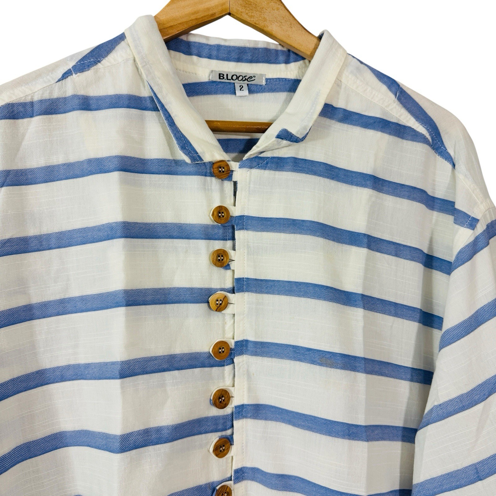 B.Loose Greece Men Blue Oversized Toggle Up Long sleeves Shirt Size XL Stripe