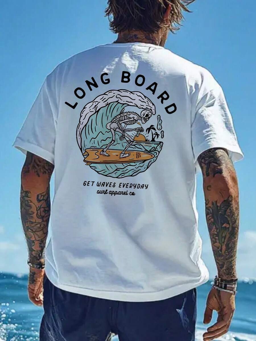 Men’s Casual Beach Surfing Element Printed Short Sleeve T-Shirt