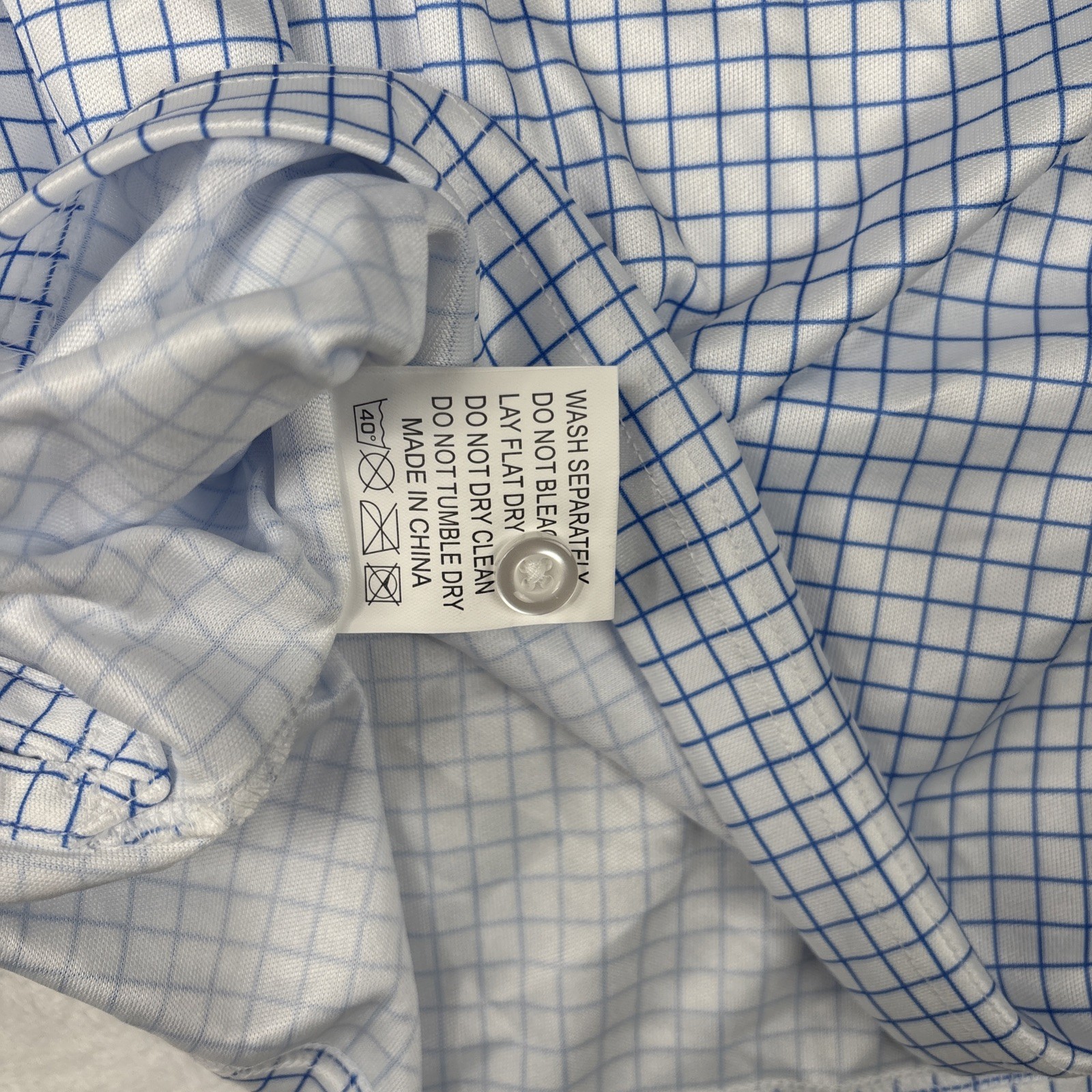 Collars and Co Polo Mens Medium – Thin Blue Check – Semi Spread Collar Brand New
