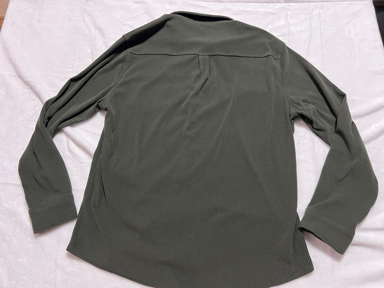 COOFANDY Olive Green Ribbed Knit Long Sleeve Button-Up Shirt L Chest Pocket