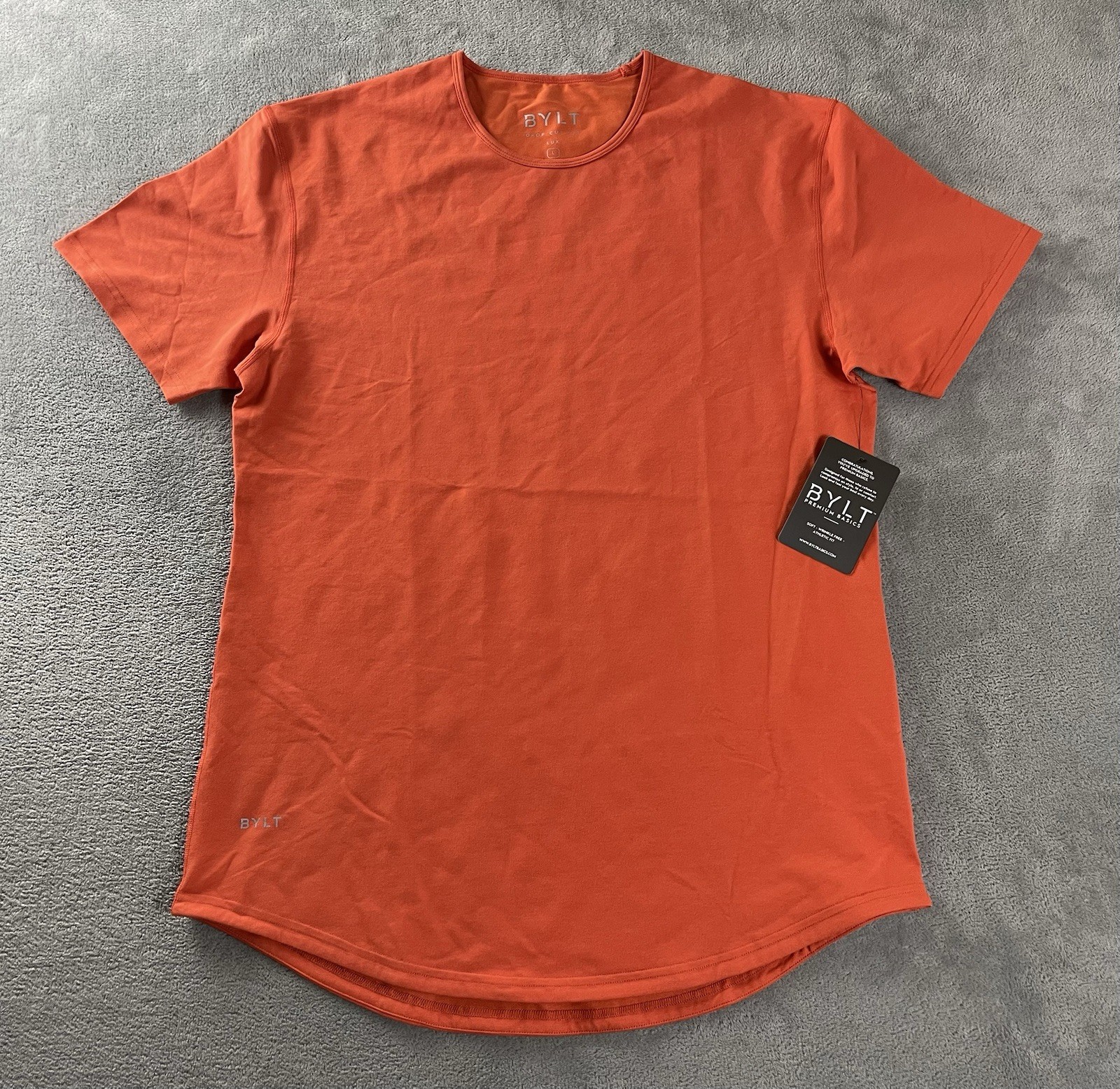 BYLT Drop Cut Short Sleeve Lux T-Shirt Dark Orange Premium Basics Mens L New NWT