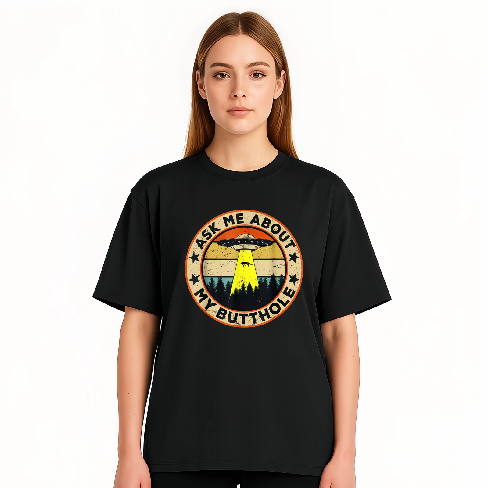 Men’s Cotton Short-Sleeve Round Neck T-Shirt Vintage UFO Alien Abduction Graphic