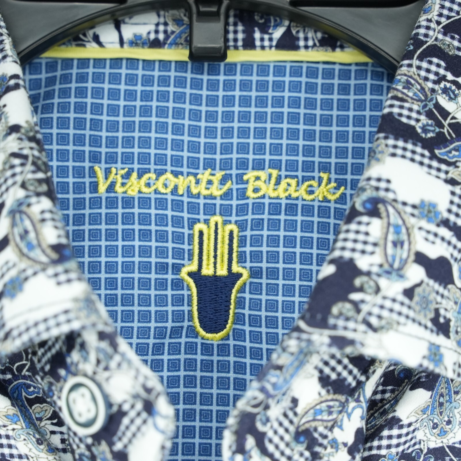 Visconti Black Men’s Long Sleeve Shirt M Blue White Gray Print NWT $125