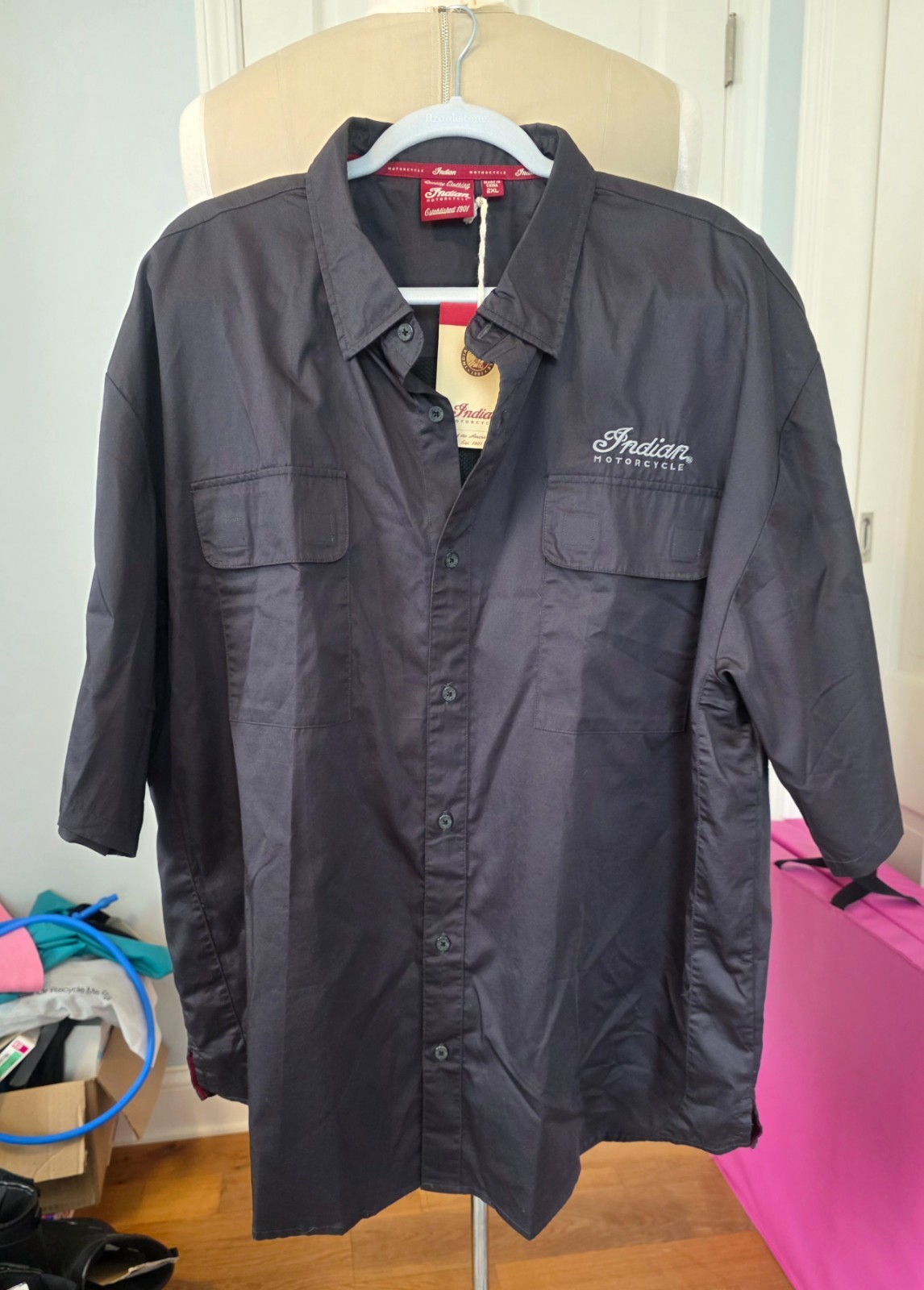 NWT Indian Motorcycle Mens Black Vented Shirt Work Shop Riding Size L XL 2XL 3XL