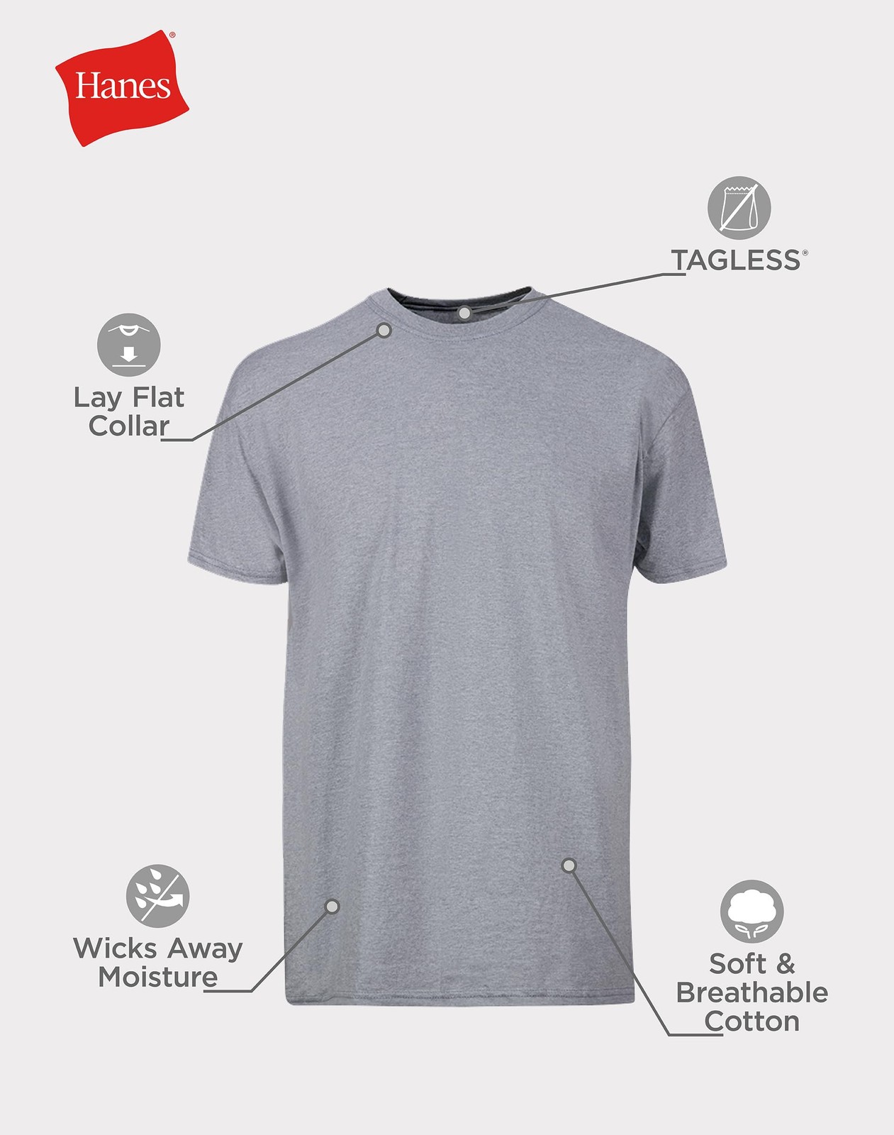 Hanes Mens Cotton Crew Tee Undershirt X-Large 6 Pack Black/Grey/Blue Assorted