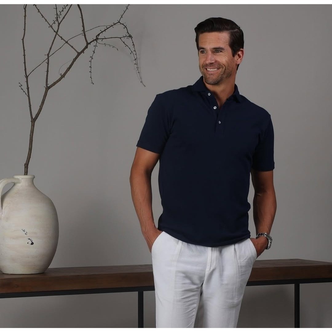 NWT Collars and Co Luxury Pique Cotton Button Up Dress Shirt Large Navy