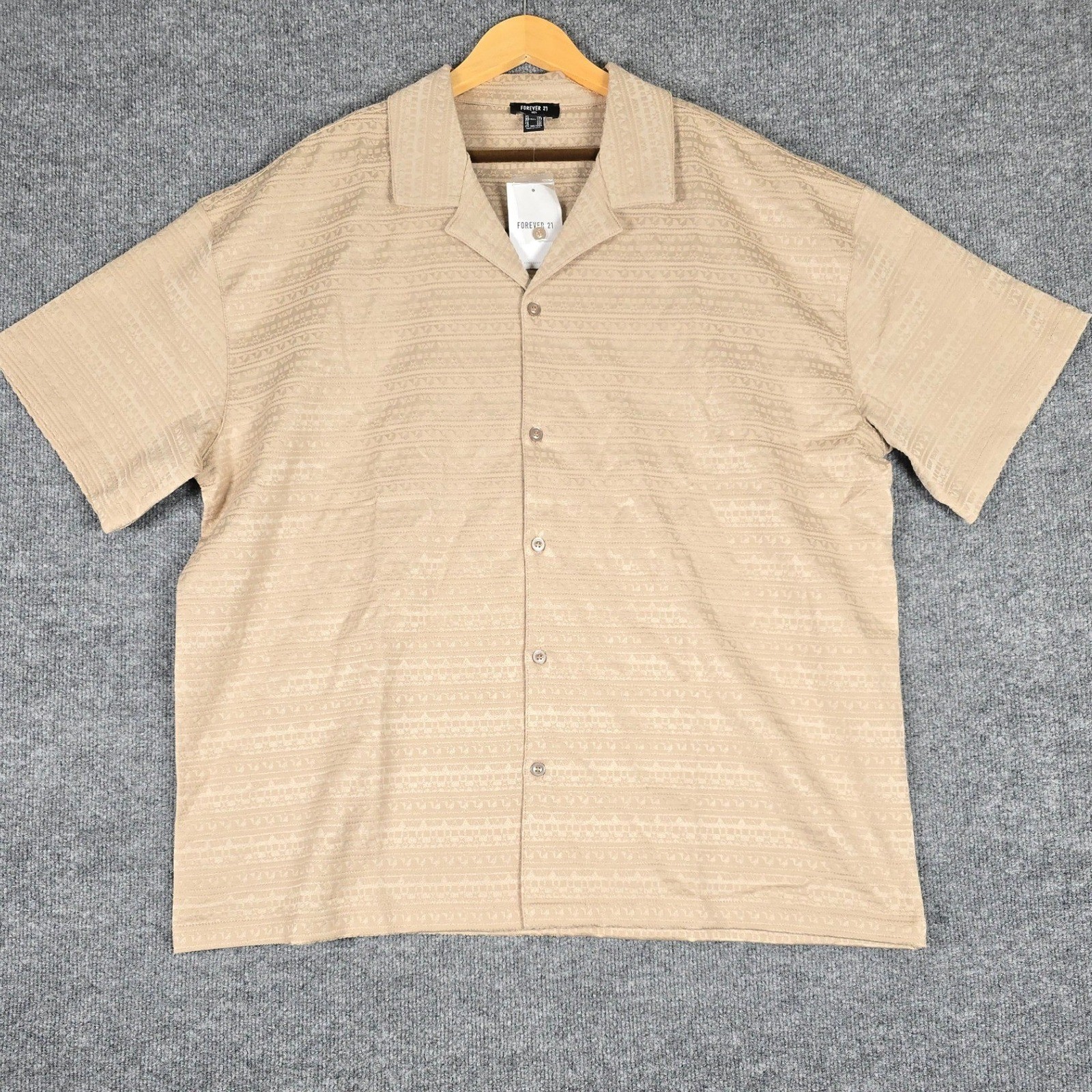FOREVER 21 Men Taupe Textured Pattern Short Sleeve Button Up Shirt XXL