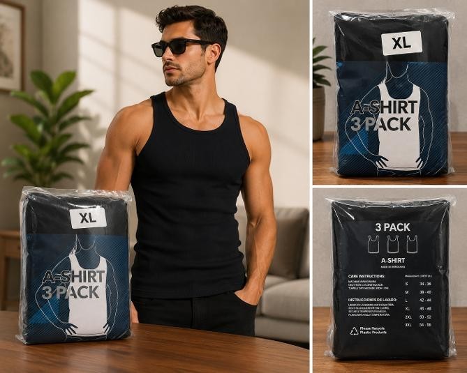 Mens 3 Pack A-Shirt White Tank Top- Sizes-XL